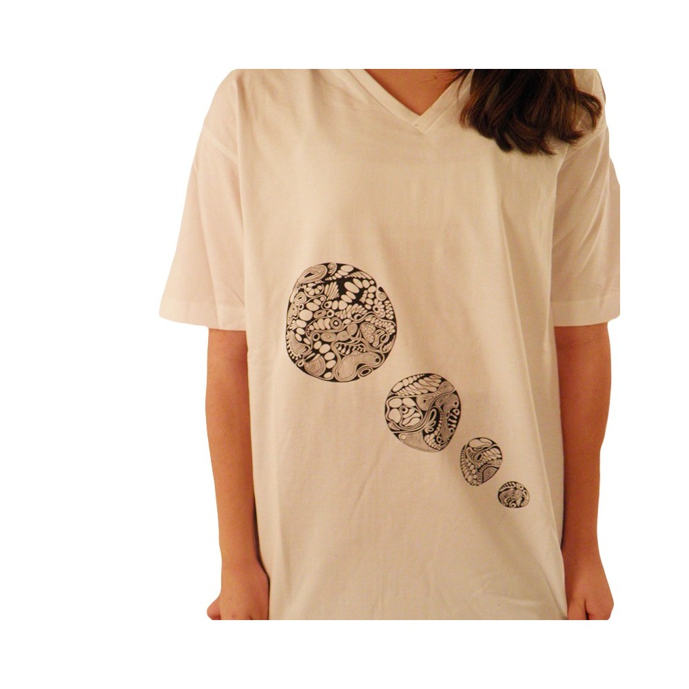 T-Shirts kurzarm Herren T-Shirt mit V-Ausschnitt und 4 Kreise-Print, Unikat in L