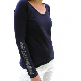 women Lady's shirt Musterband1 in white and navy